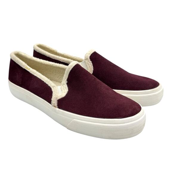 Keds Double Decker Maroon Maroon Suede Faux Shearling Lined Slip On Sneakers - Picture 4 of 13